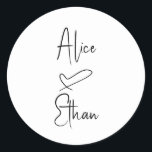 Script Signature Heart Wedding Classic Round Sticker<br><div class="desc">Script signature style and a heart.</div>