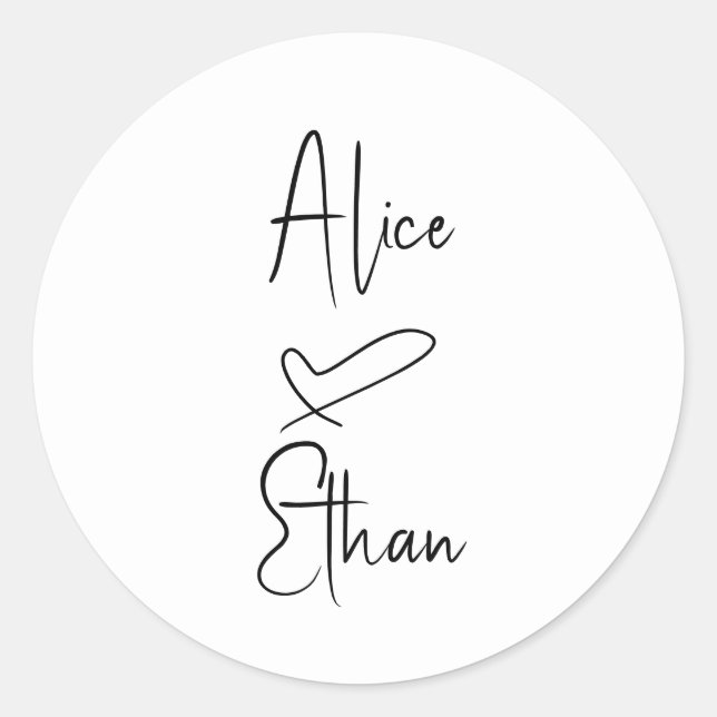Script Signature Heart Wedding Classic Round Sticker (Front)
