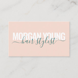 Script signature modern peach green hair stylist business card