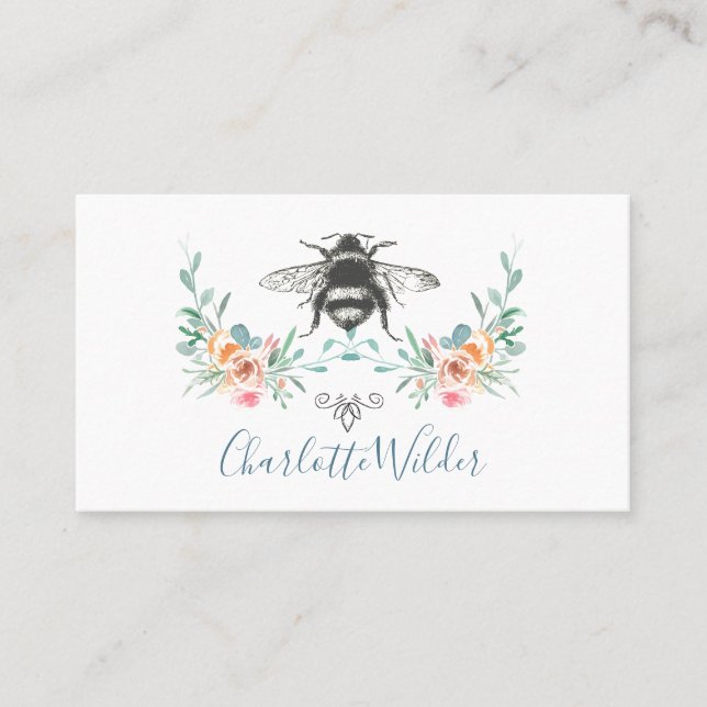 Script Signature Personalised Bee Floral  Calling Card (Front)
