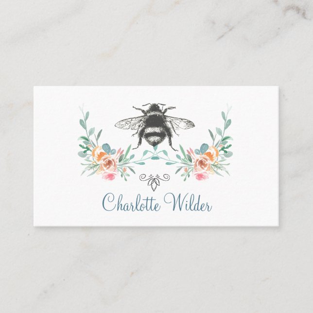 Script Signature Personalised Bee Floral  Calling Card (Front)