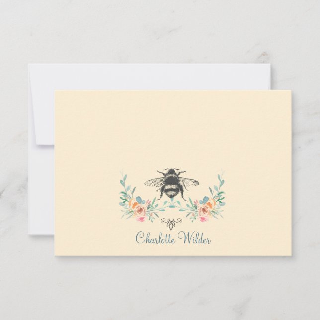 Script Signature Personalised Bee Floral  Card (Front)