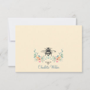Script Signature Personalised Bee Floral  Card