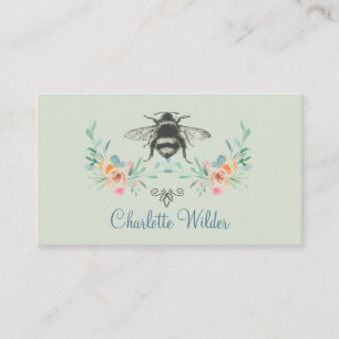 Script Signature Personalised Bee Floral Green Calling Card