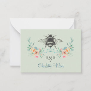 Script Signature Personalised Bee Floral Green  Card