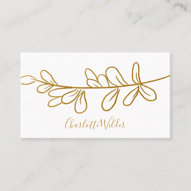 Script Signature Personalised Gold Foliage Calling Card (Front)