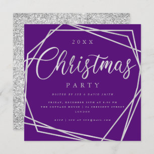 Script Silver Purple Glitter Christmas Party Invitation