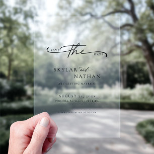 Script Simple Elegant Wedding Save The Date Clear Acrylic Invitations