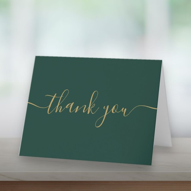 Script Simple Modern Elegant Emerald And Gold Thank You Card (Script Simple Modern Elegant Emerald And Gold Thank You Card)
