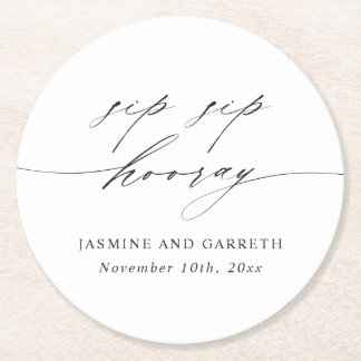 Script Sip Sip Hooray Wedding Paper Coaster Card