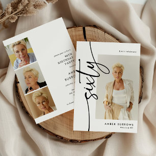 Script Sixty 4 Photo Collage 60th Birthday Invitation