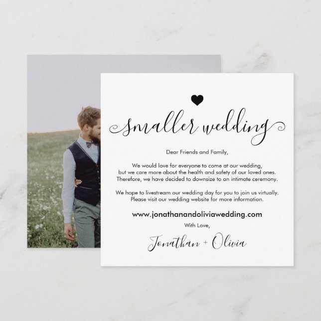 Script Smaller Wedding Downsize Photo Wedding Announcement (Front/Back)