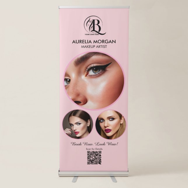 Script Social Icon QR Code Photo makeup Artist Retractable Banner (Front)