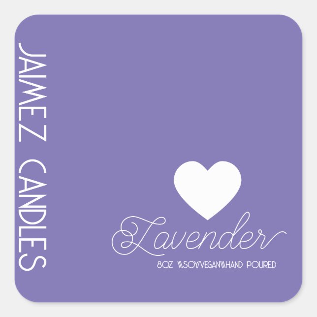Script Soy Vegan Candle Maker Lavender Pastel Square Sticker (Front)