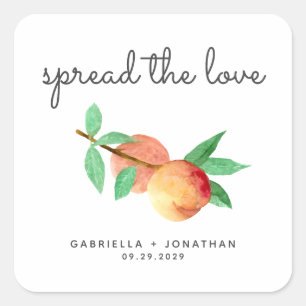 Script Spread The Love Peach Jam Wedding Favor Square Sticker