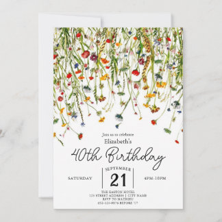 Script Spring Wildflowers 40th birthday Invitation