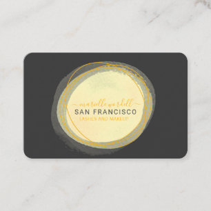 Script Sun Gold Watercolor Circle Black Business Card