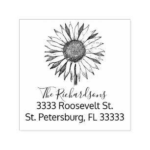 Script Sunflower Personalised Return Address Self-inking Stamp