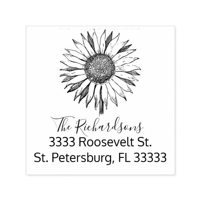 Script Sunflower Personalised Return Address Self-inking Stamp (Design)