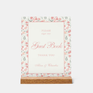 Script Sweet Pea Floral Cream and Pink Wedding Acrylic Sign