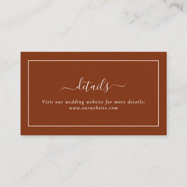 Script Terracotta Wedding Details Enclosure Card (Front)