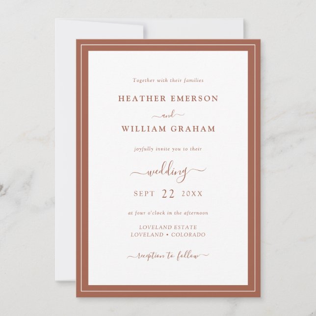 Script Terracotta Wedding Invitation (Front)