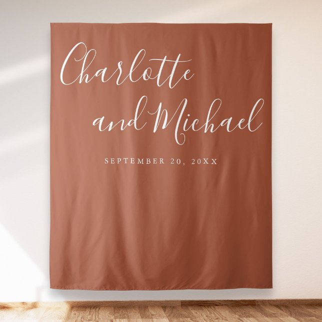 Script Terracotta Wedding Photo Booth Backdrop Tapestry (Creator Uploaded)
