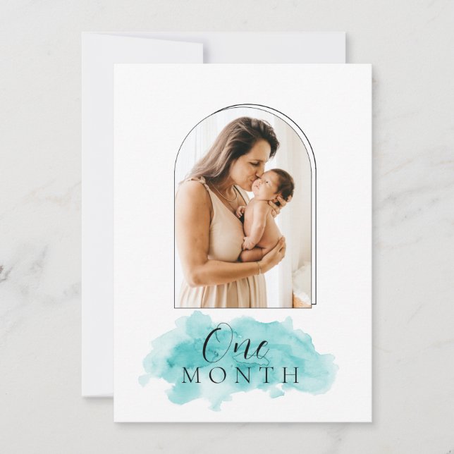 Script Text Baby Boy Monthly Milestone Card (Front)