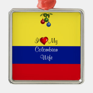 Script text, "I Love My Colombian Wife Metal Tree Decoration