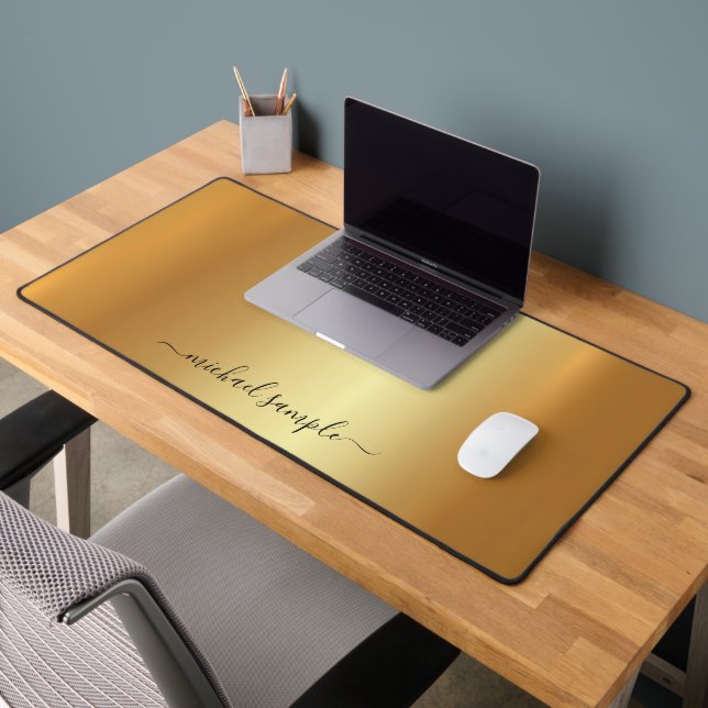 Script Text or Name Elegant Gold Modern Minimalist Desk Mat (Office 2)