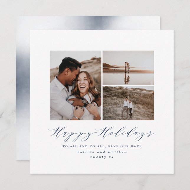 Script text photo Christmas save the date Holiday Card (Front/Back)