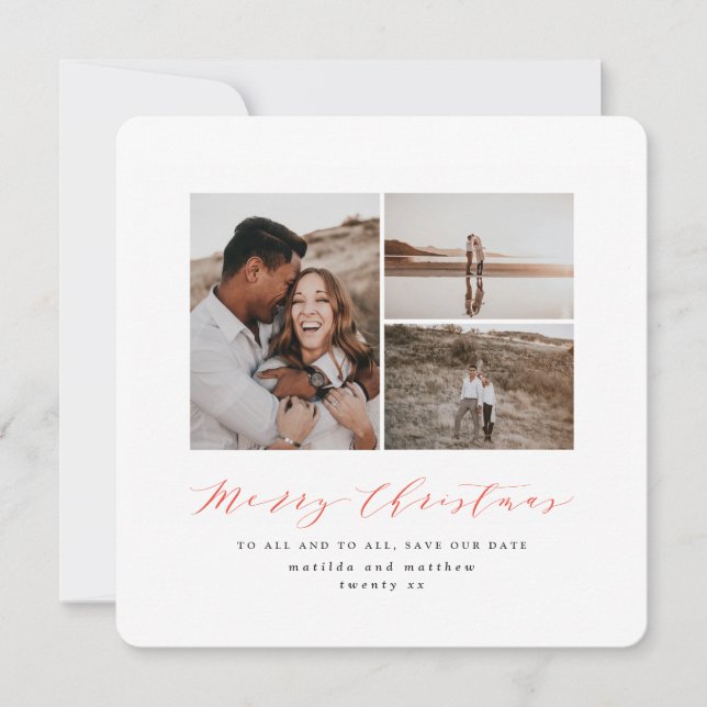Script text photo Christmas save the date Holiday Card (Front)
