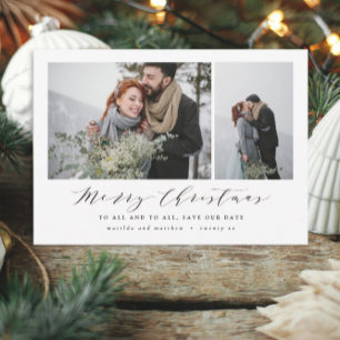 Script text photo Christmas save the date Holiday Card