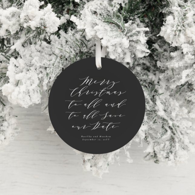 Script text photo Christmas save the date Holiday Ceramic Tree Decoration (Creator Uploaded)