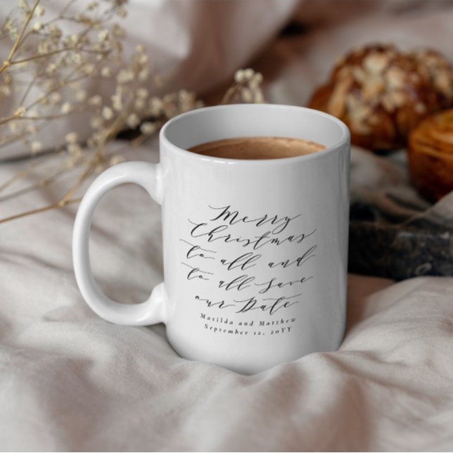 Script text photo Christmas save the date Holiday Mug (Creator Uploaded)