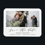Script text photo elegant modern wedding magnet<br><div class="desc">A beautiful multi photo Script text elegant modern wedding save the date card,  perfect for sending holiday wishes to family and friends. Customise the color of the backer to personalise your card. Part of a collection.</div>