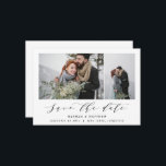 Script text photo elegant modern wedding save the date<br><div class="desc">A beautiful multi photo Script text elegant modern wedding save the date card,  perfect for sending holiday wishes to family and friends. Customise the colour of the backer to personalise your card. Part of a collection.</div>