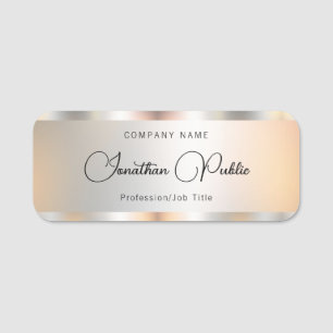 Script Text Silver Template Elegant Typography Name Tag