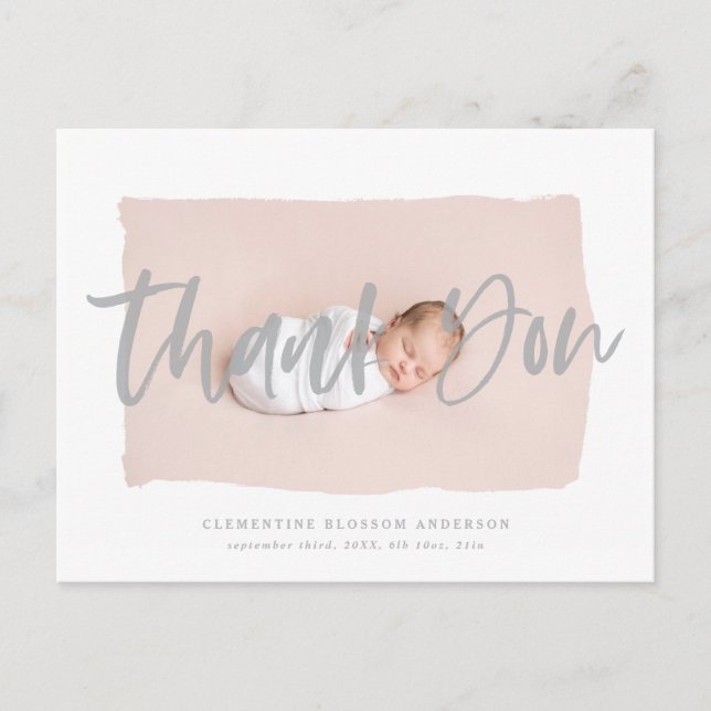 Script text thank you birth announcement postcard (Front)