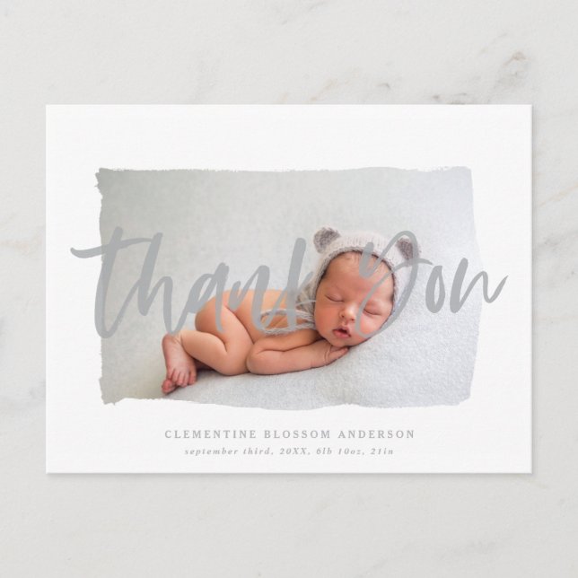 Script text thank you birth announcement postcard (Front)