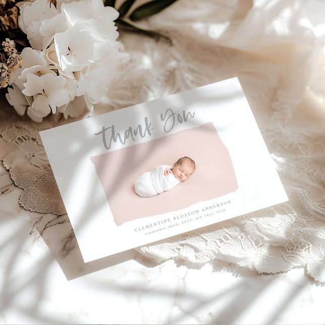 Script text thank you birth announcement postcard (Creator Uploaded)