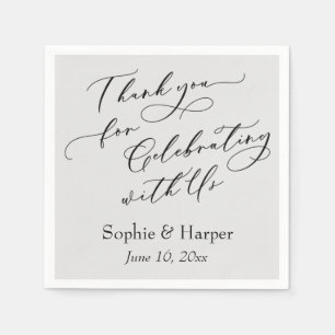 Script Thank You for Celebrating with Us Grey Napkin