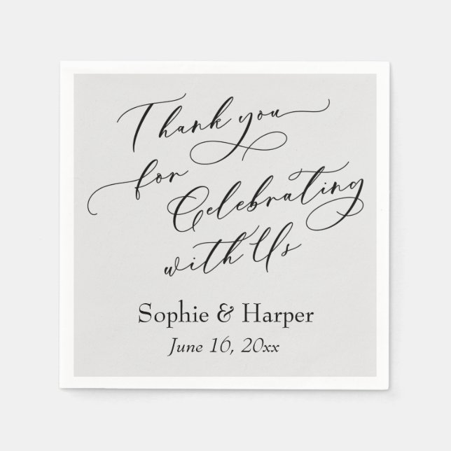 Script Thank You for Celebrating with Us Grey Napkin (Front)