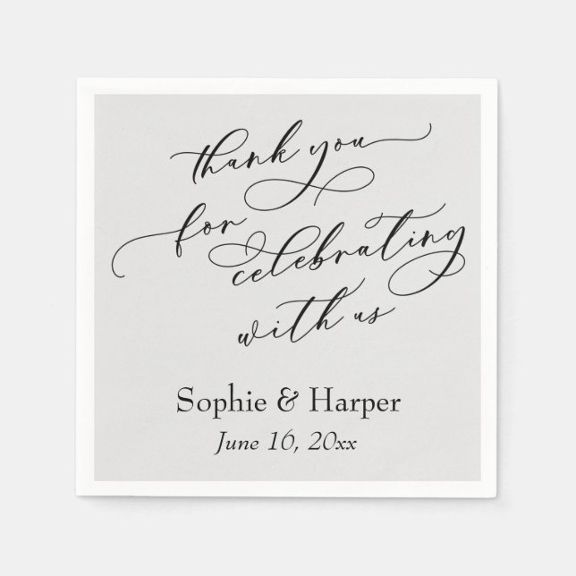 Script Thank You for Celebrating with Us Grey Napkin (Front)