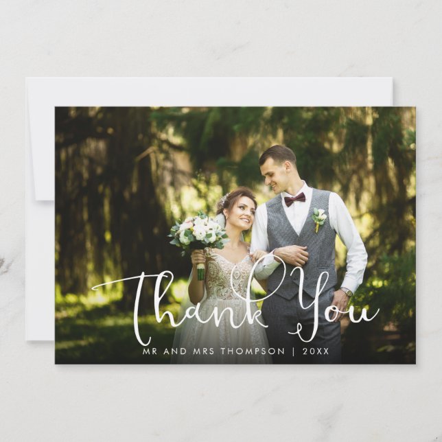 Script Thank You Gold Hearts Wedding Photo (Front)
