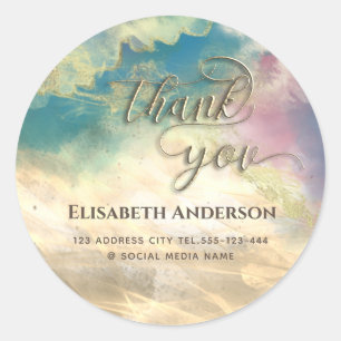 Script Thank you gold watercolor abstract Classic Round Sticker