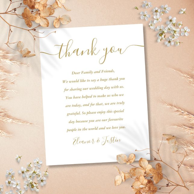 Script Thank You Gold Wedding Place Card (Script Thank You Gold Wedding Place Card)