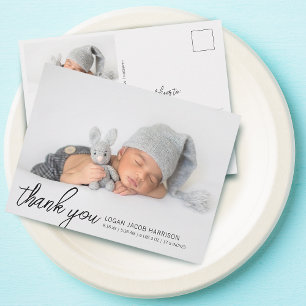 Script Thank You Two Photos Birth Announcement Postcard