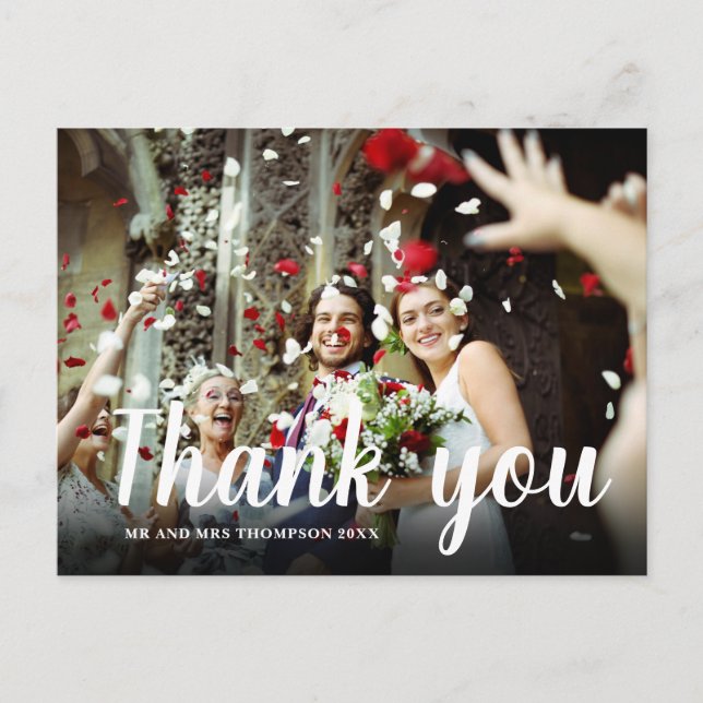 Script Thank You Wedding 2 Photos Postcard (Front)