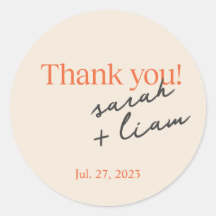 Script Thank You Wedding Classic Round Sticker